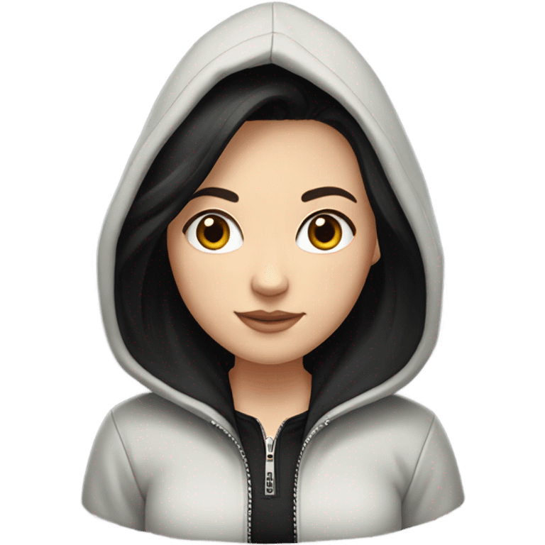 White Girl with black hair wearing jacket with hood down emoji