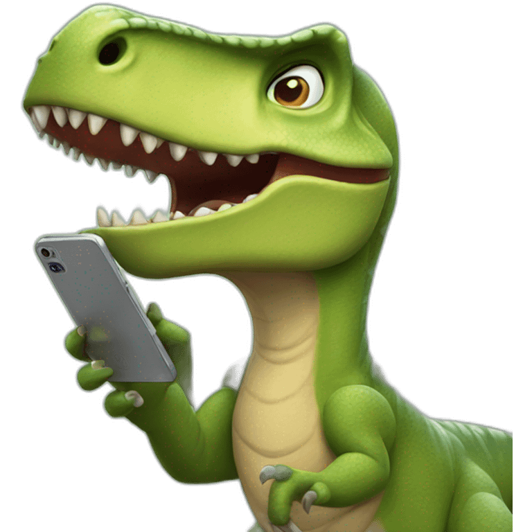 A dinosaur with tiny hands shoots video on his phone emoji