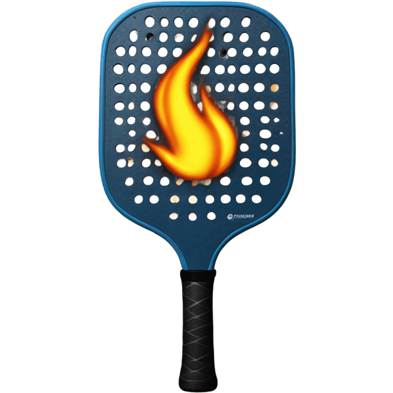 A carbon Pickleball paddle with no holes hitting a Pickleball with flames on it emoji