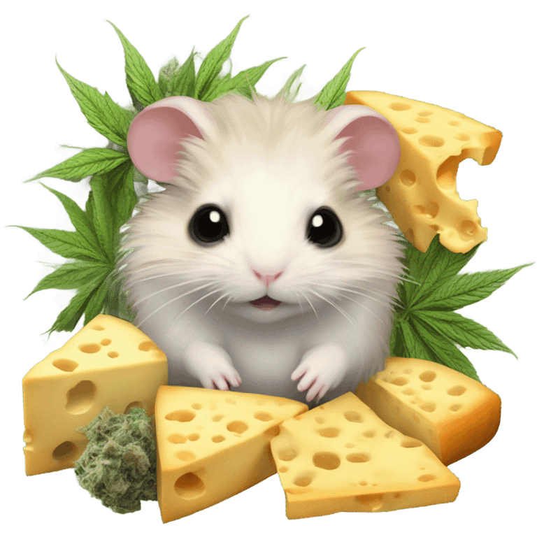 alien hamster cult with cheese and weed emoji