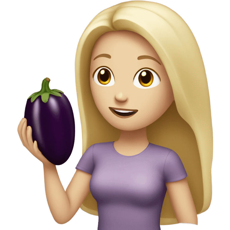 Blonde white girl eating eggplant emoji