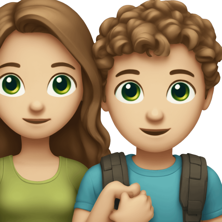 girl with brown hair and blue eyes holding hands with a boy with brown hair and green eyes  emoji