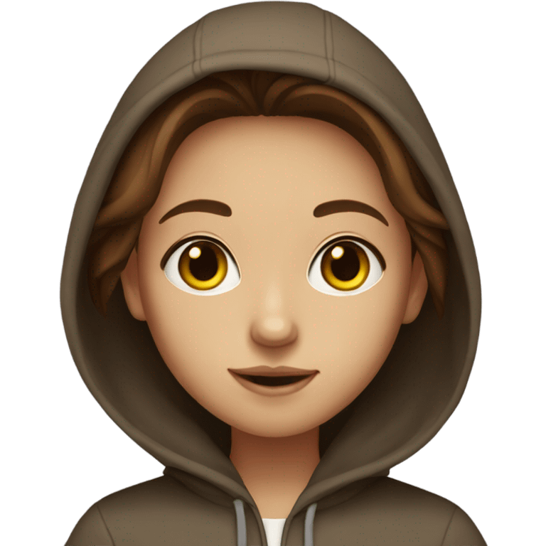 A girl with brown hair and brown eyes with a hoodie emoji