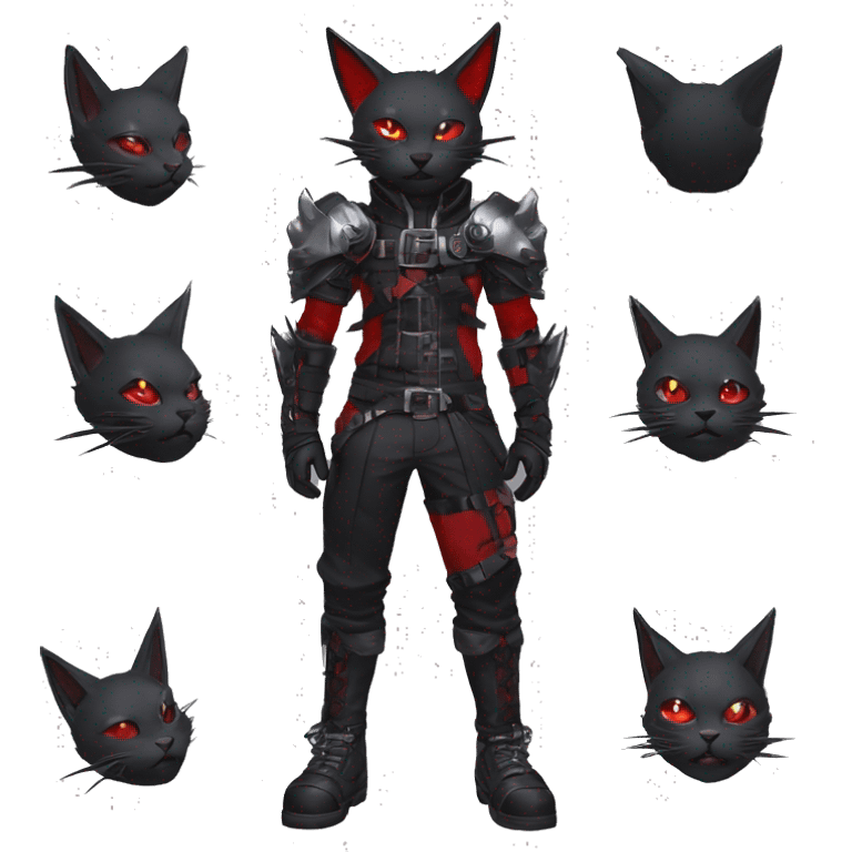 cool edgy elegant beautiful black grey punk techwear red fantasy nargacuga-bat-cat-Fakemon collar harness warrior full body emoji