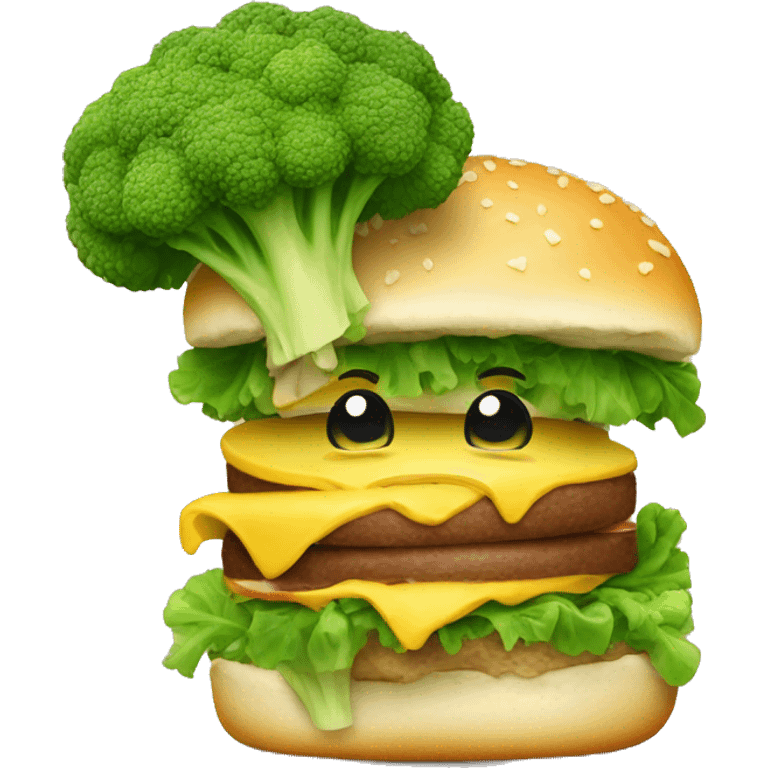 Smiling brocoli eating a hamburger emoji