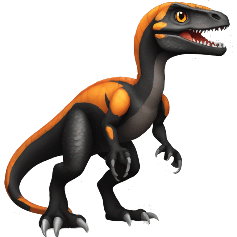 Shiny Black and Orange Velociraptor-Dragon Full Body emoji