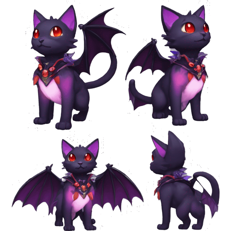 cool cute pretty black punk red Purple ethereal fantasy nargacuga-bat-cat-Fakemon spiked collar harness full body emoji