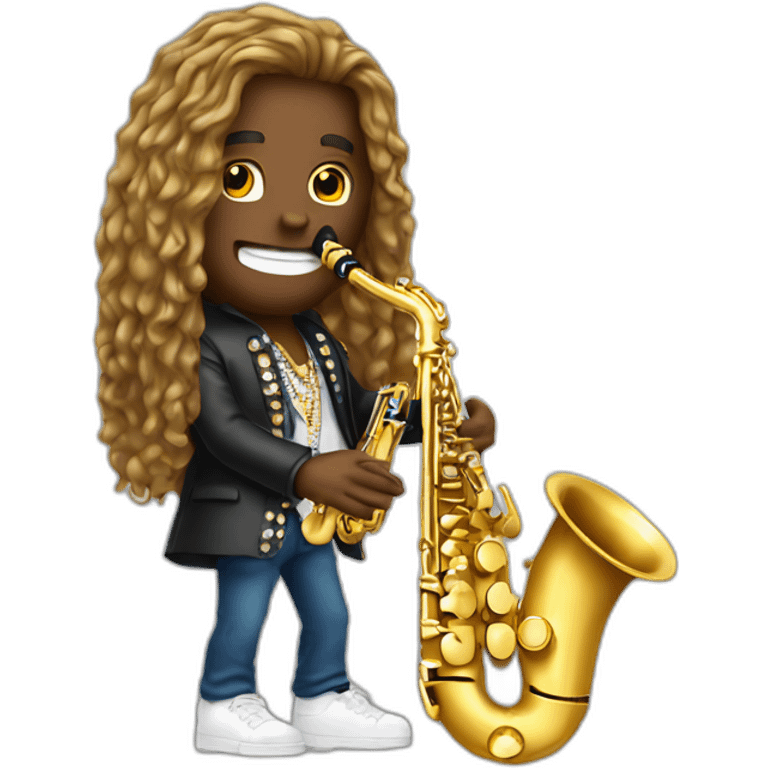 Bling guy with long hairs playing saxophone emoji