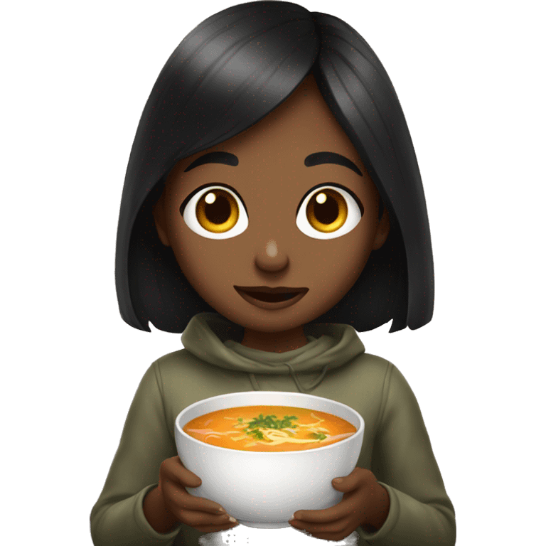 black haired girl portrait eating some soup emoji