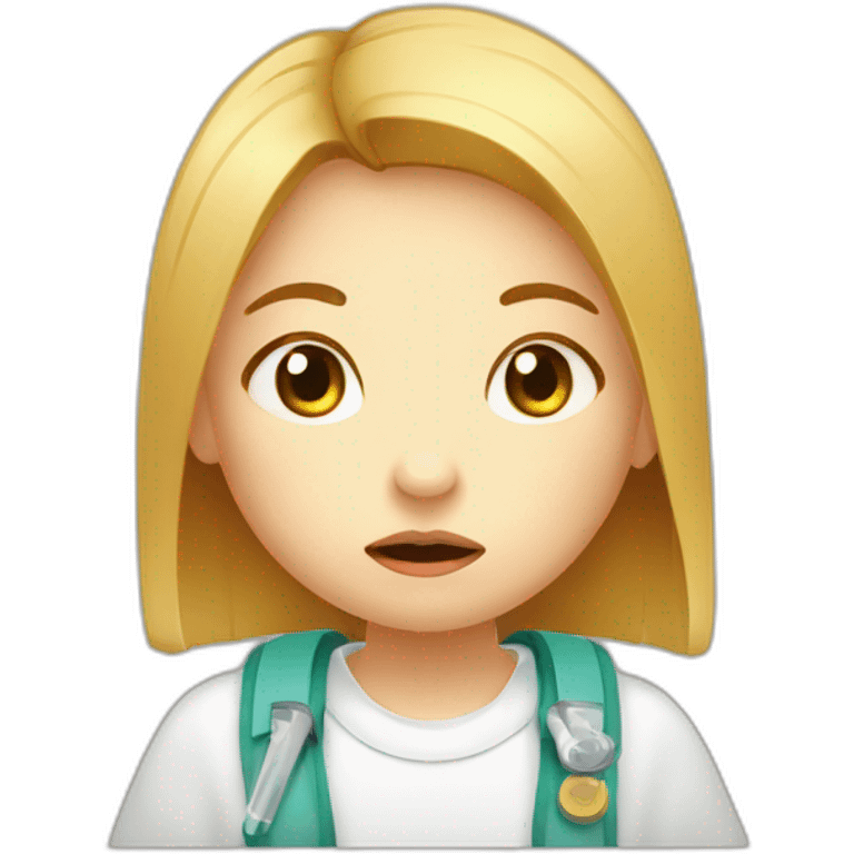 little girl with thermometer in mouth looking sick simple style flat emoji