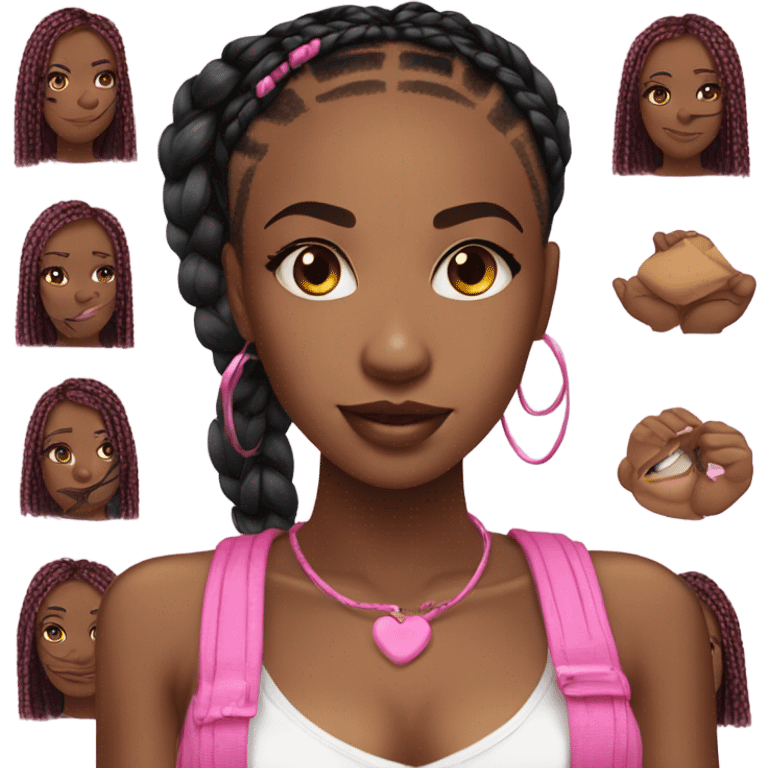 pretty brown skin black girl with black and pink box braids emoji