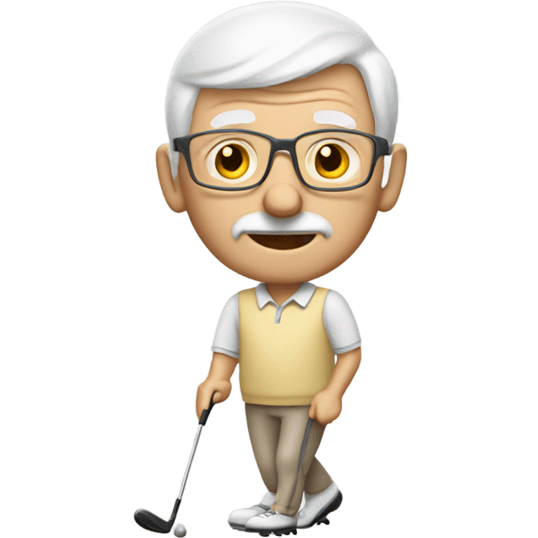 Elderly white male no mustache and no cane playing golf emoji