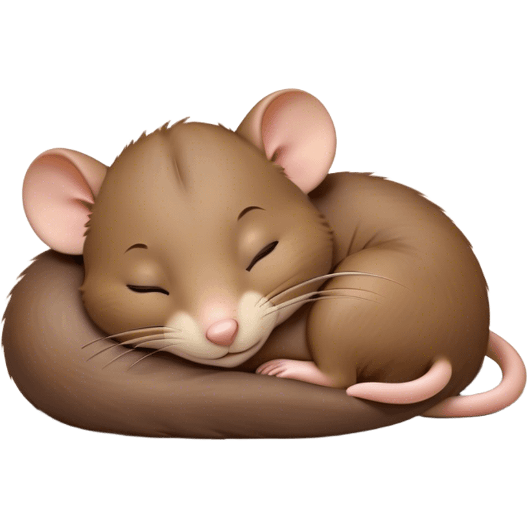 Meme-Worthy Cute Sleeping Brown Rat Portrait Emoji, Head resting peacefully with a contented smile, showcasing a compact, nimble build and a luxuriously soft brown coat, eyes gently closed in serene, restful slumber, Simplified yet hilariously adorable features, highly detailed, glowing with a soft, drowsy light, high shine, relaxed and utterly lovable, stylized with an air of playful laziness, soft glowing outline, capturing the essence of a sleeping rat that feels destined to become the next viral sensation of adorable urban rest! emoji