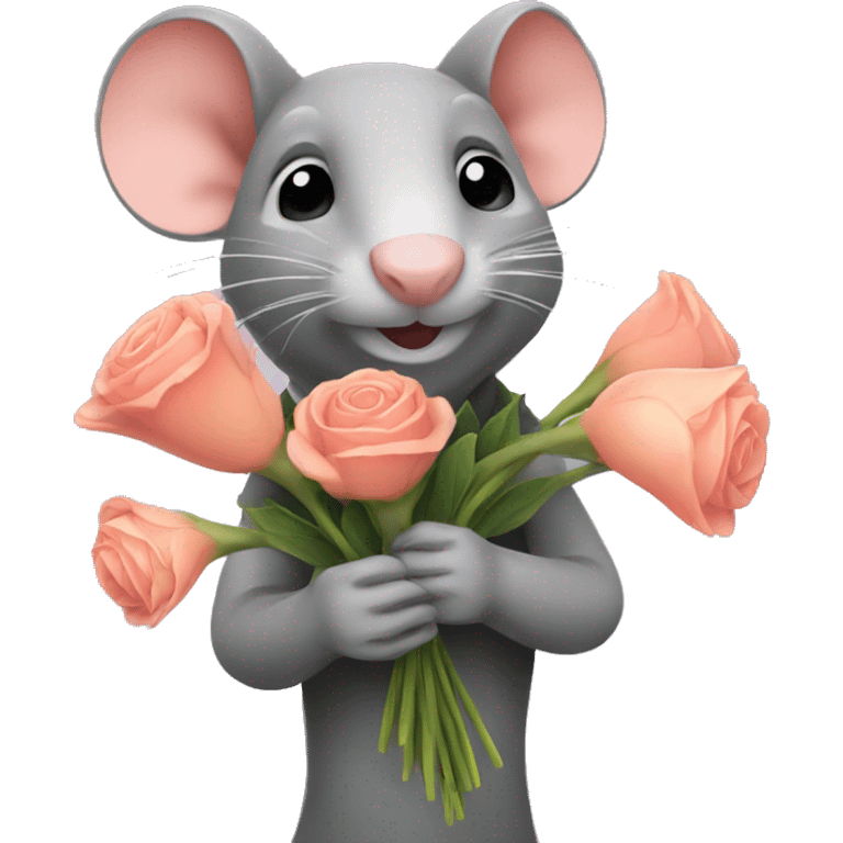 A rat holding a bouquet of flowers  emoji