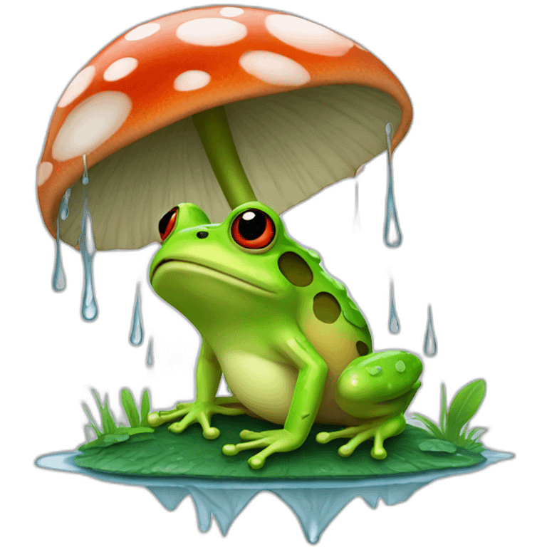 A frog under a mushroom during the rain emoji