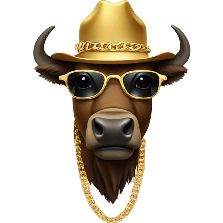 Bison wearing cowboy hat, gold sunglasses, and a gold chain emoji