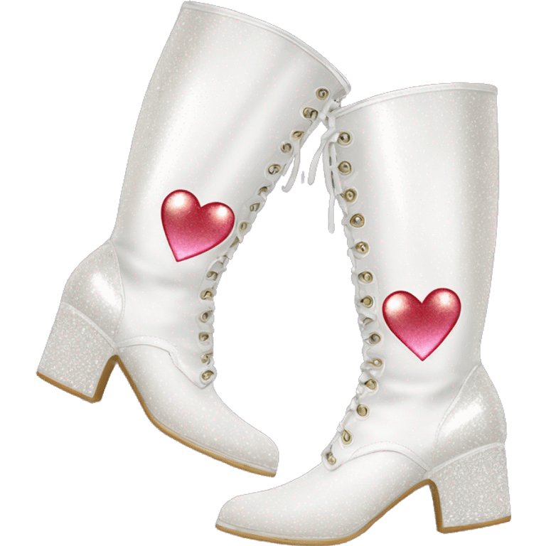 sparkly white gogo boots with heart emoji