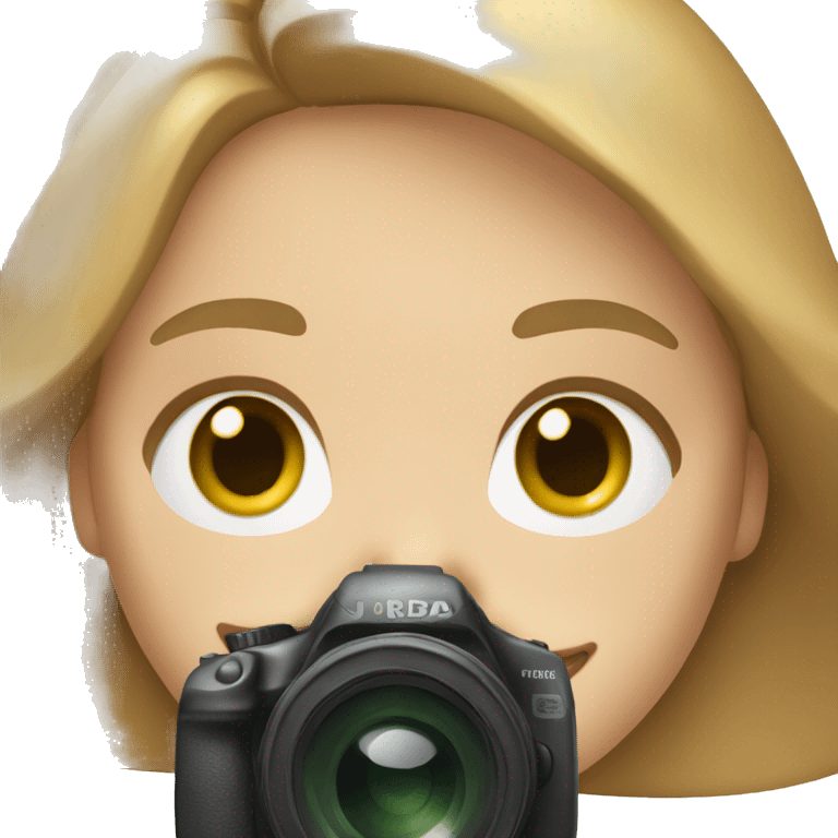 white woman with light brown hair and green eyes holding a camera smiling 
 emoji