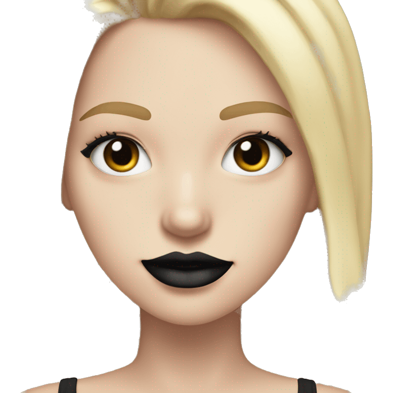 White Girl with long blonde hair eyes closed smiling black tank top and black lipstick,  long eyelashes emoji