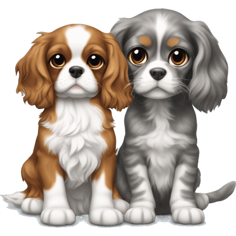 Cavalier King Charles Spaniel puppy sits next to a British gray tabby cat emoji