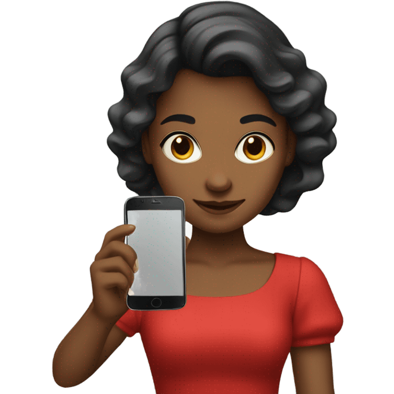 a girl in a red dress holding a cell phone emoji