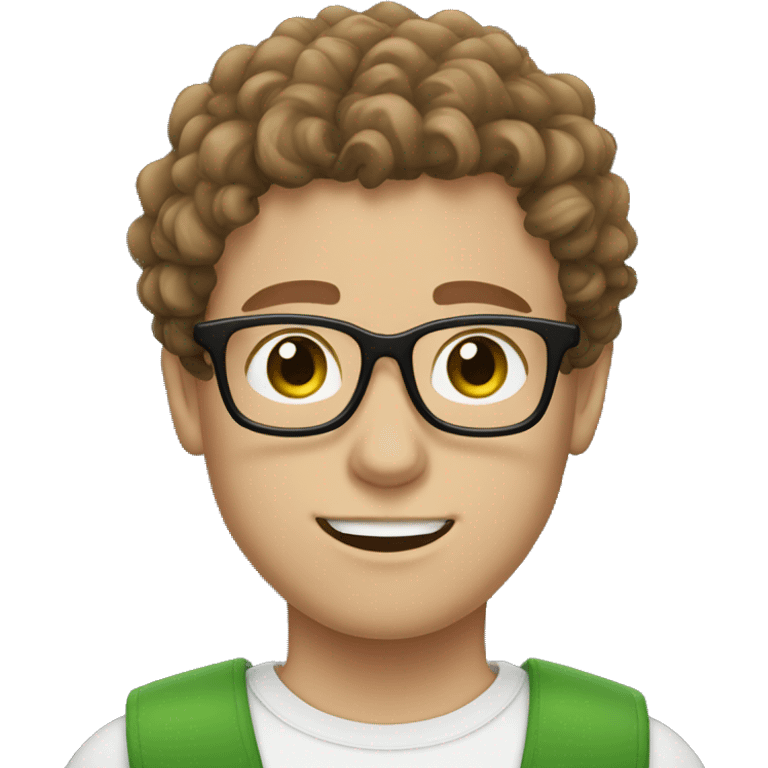 white boy with brown curly hair snd with glasses green eyes hair shaved on the sides emoji