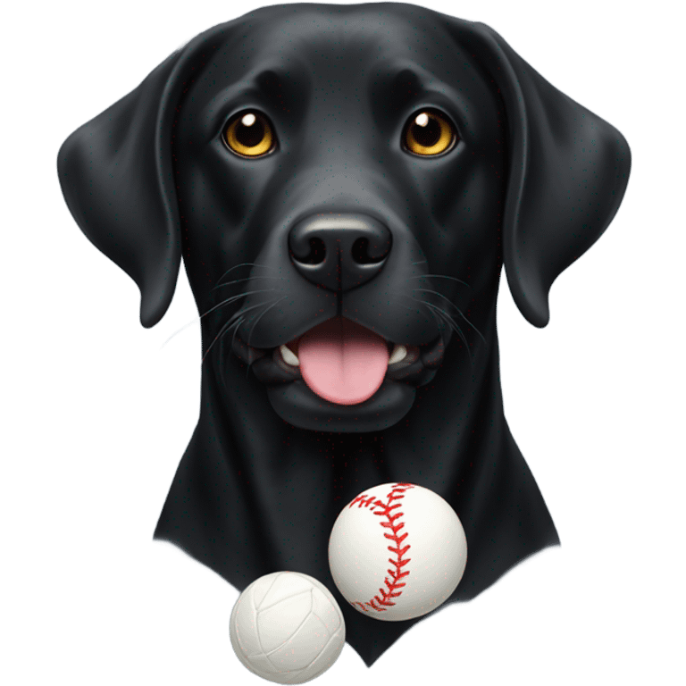 Black lab wearing white socks with ball in mouth emoji