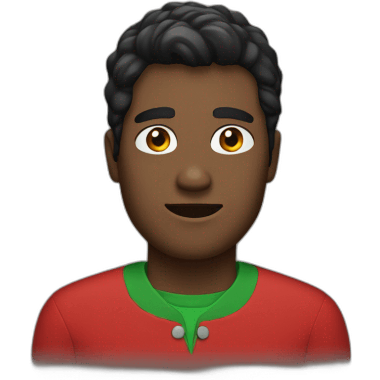 Black hair man with full red shirt but green collar emoji