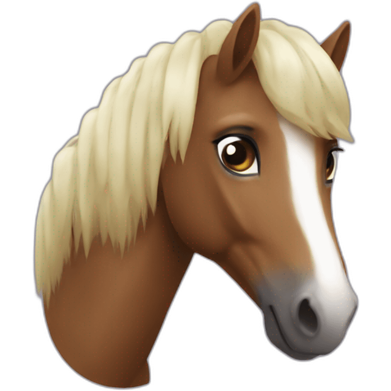 Poney bai foncé avec une pelote en tête emoji