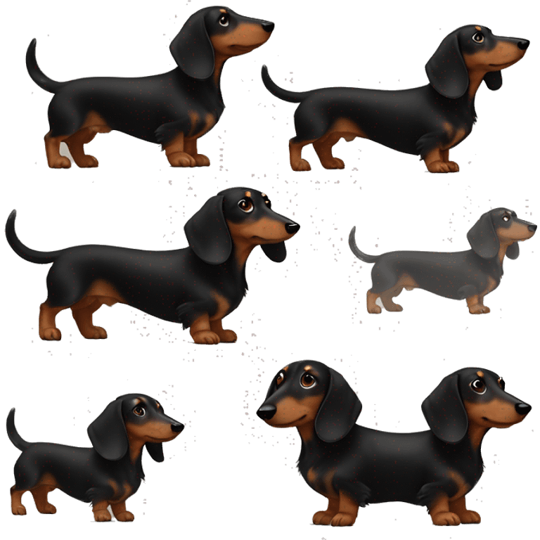 Mini long haired dachshund black and brown with one paw up in the air  emoji