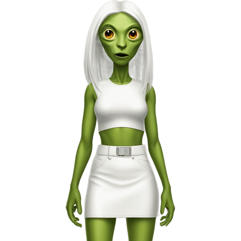 reptilian alien woman in white leather mini skirt, full body emoji