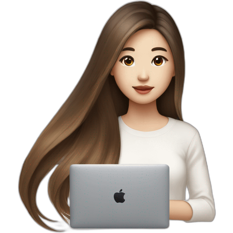 brown balayage straight long Hair korean girl with macbook emoji