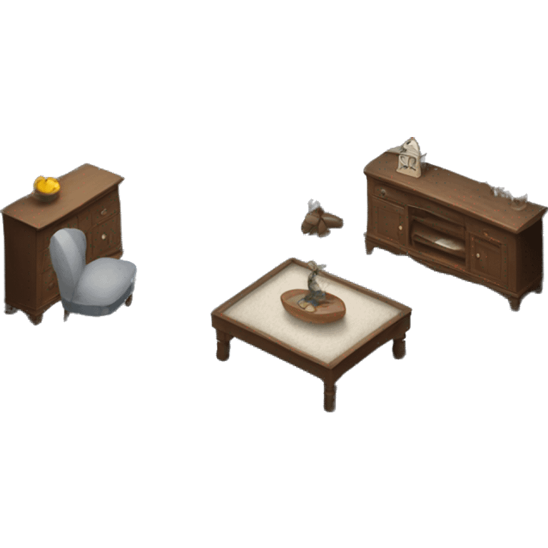 Doll house interior room with blue carpet and gray walls  emoji