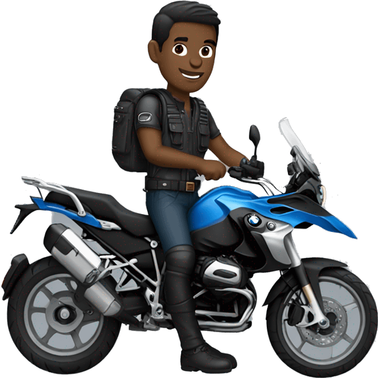 motorcycle bmw gs 1250 black male rider on bike dark hair blue eyes emoji