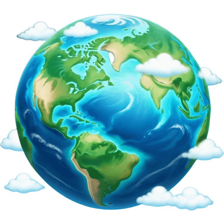 Cinematic Realistic Earth Emoji, depicted with vibrant blue oceans, clouds, and lush green continents rendered in exquisite detail, high shine, and a soft radiant glow that captures the dynamic, life-sustaining beauty of our home planet. emoji