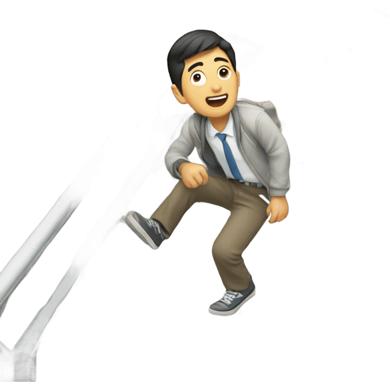 Asian guy falling down long steps emoji