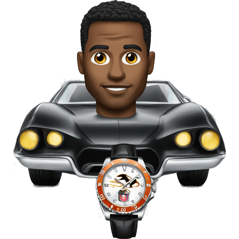 an nfl QB wearing a rolex patek in a bat mobile emoji