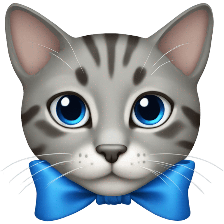 Gray tabby cat with blue bow emoji