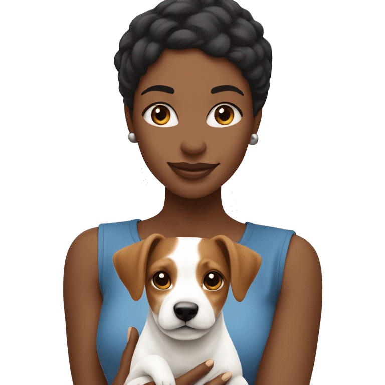 Black woman holding Jack Russell terrier ￼ emoji