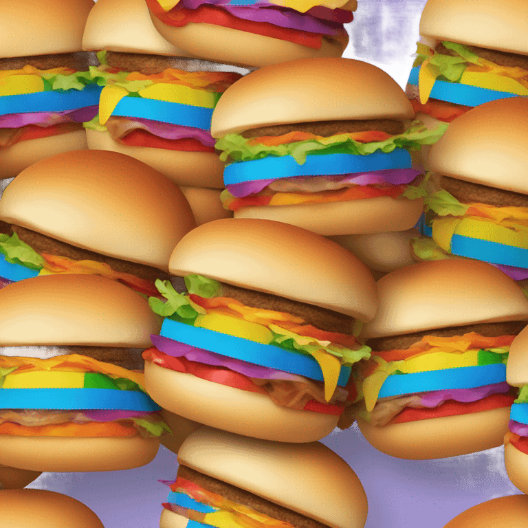 Mini burgers presented as the color of the rainbow on a long plate  emoji