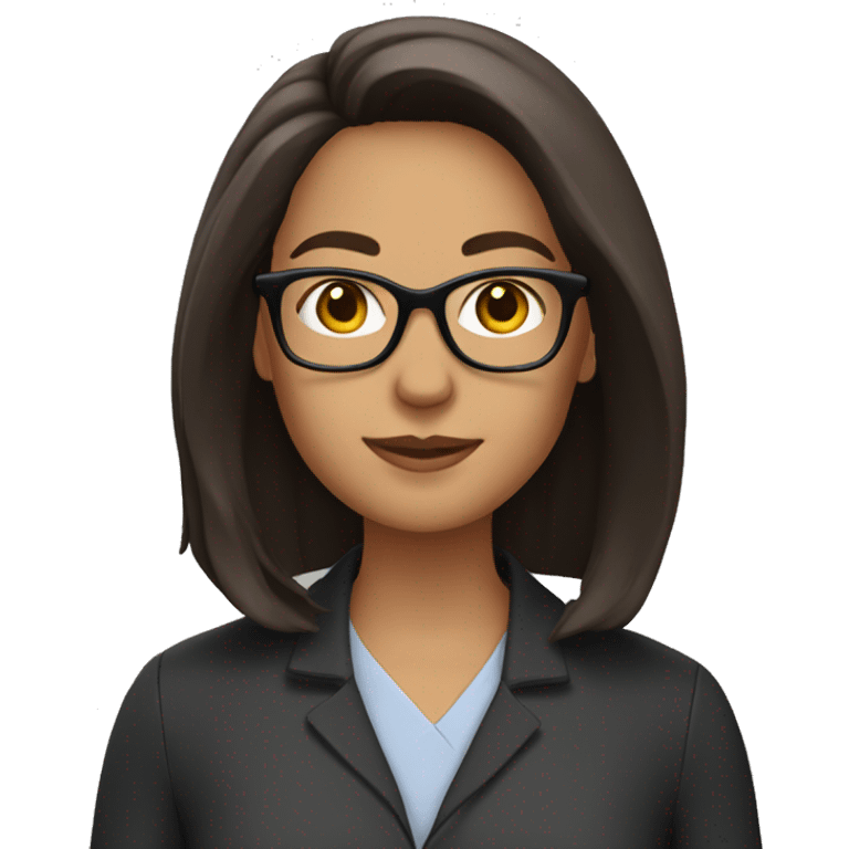 teacher with shoulder length dark brown hair and glasses emoji