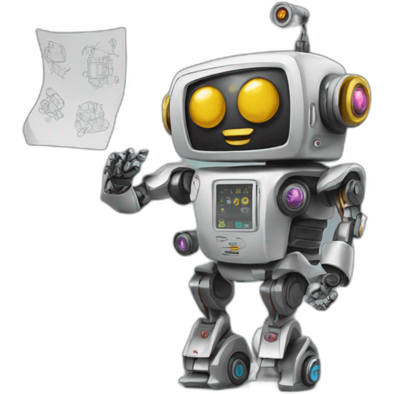 Finicial robot with graphs and tatoos emoji