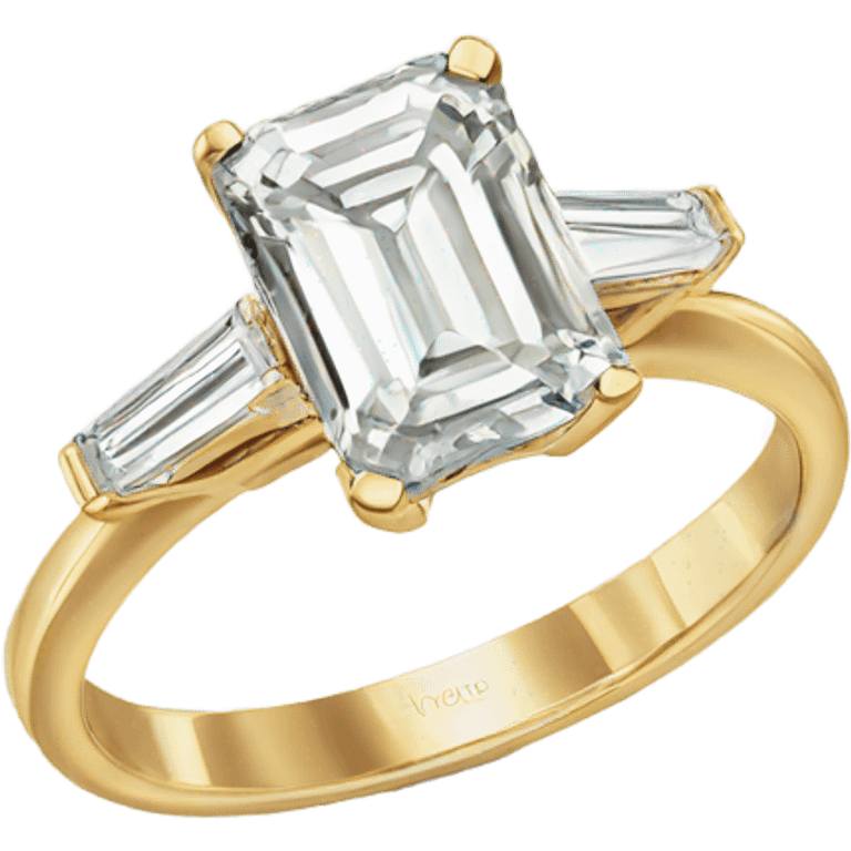 gold solitaire emerald cut engagement ring emoji