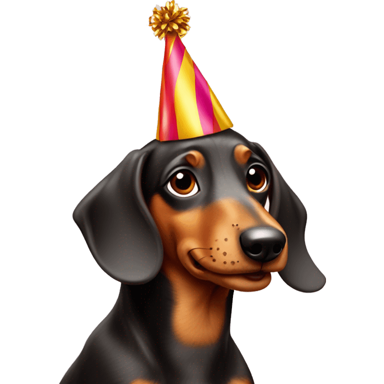 ￼ a wiener dog with a party hat on emoji