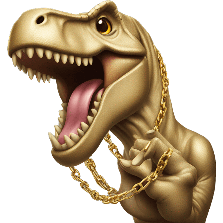 Trex wearing a gold chain holding up the middle finger  emoji