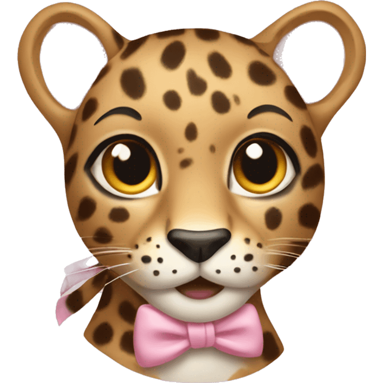 Leopard wearing plaid light pink bow on its left ear emoji