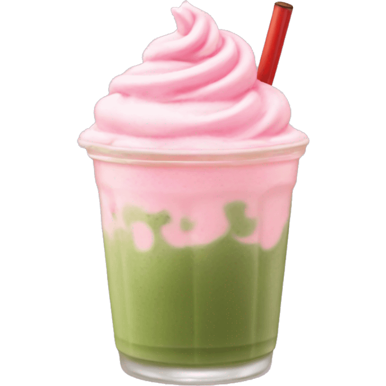 iced matcha latte with strawberry pink whipped cream on top emoji