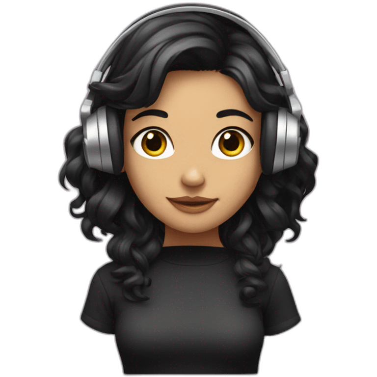 girl with black wavy hair wearing headphones, hair split in half  emoji