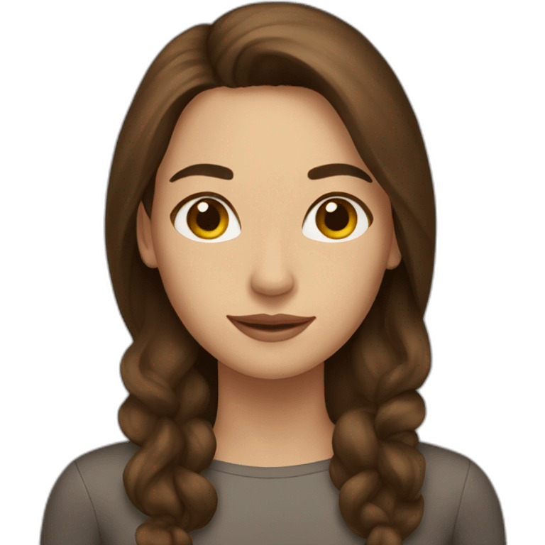 Woman,long brown hair, brown eyes,  emoji