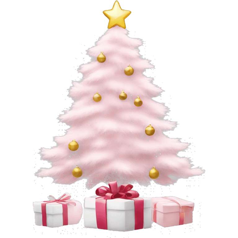 Light pink Christmas gifts under a white Christmas tree  emoji